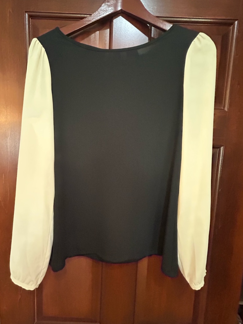 LOFT Black Ivory Colorblock Long Sleeve Blouse Top Small
